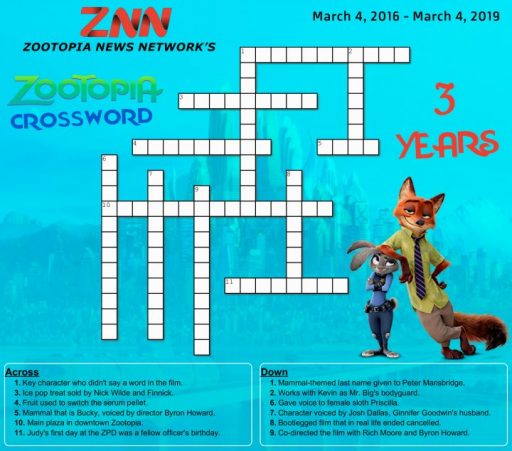 Zootopia s 3rd Anniversary Special Crossword Zootopia News Network